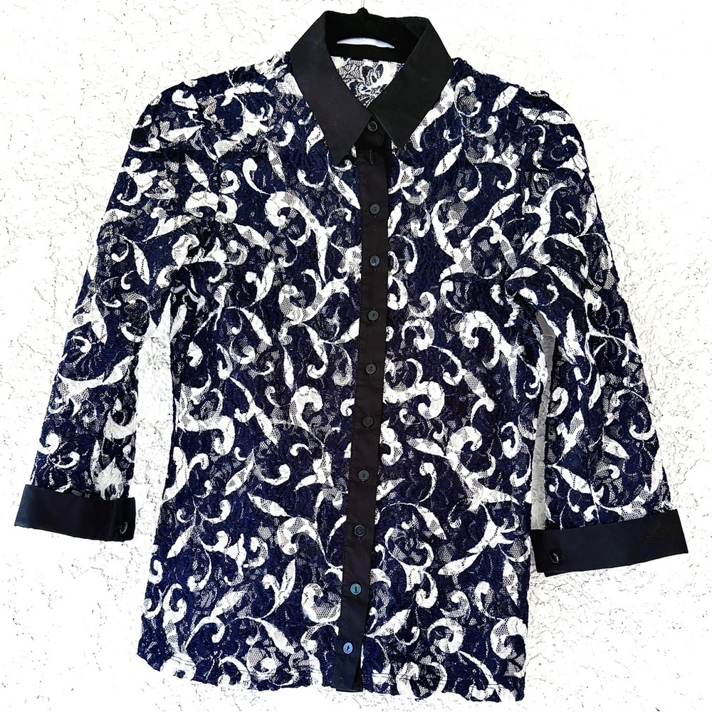 Anne Fontaine Black, Blue and White Button Down Shirt